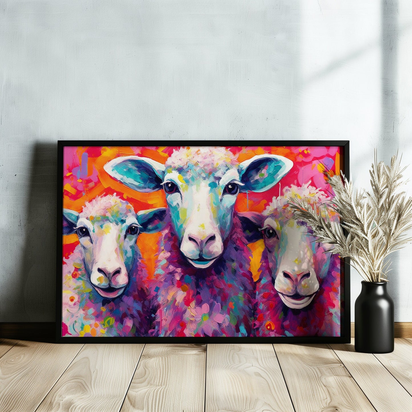 Three Colorful Sheep Poster. Colorful Animal Wall Art Print. Gift for Farmer, Dad, Grandad, Mum. Farm Nursery Print - CanvasityCrafts - Free Shipping