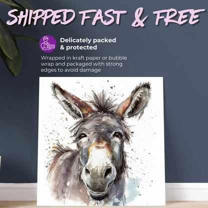 Happy Donkey Premium Print - Unframed Watercolor Poster - Wildlife Animal Wall Art, Farm Animal, Farmer Gift - CanvasityCrafts - Free Shipping