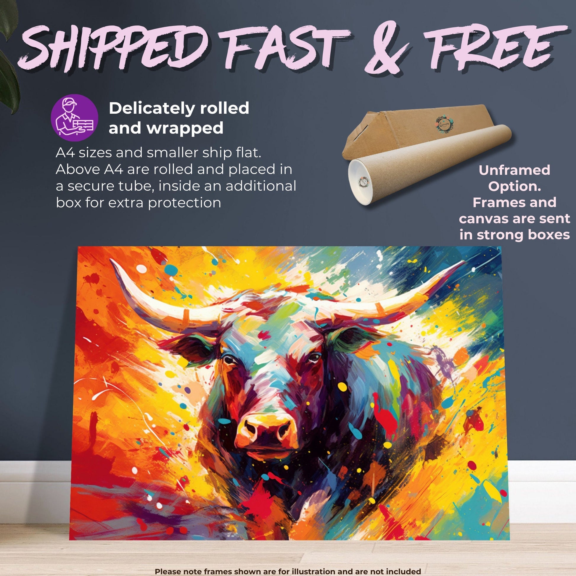 Charging Bull Poster - Free Shipping! Colorful Animal Wall Art Print - Gift for Farmer, Dad, Grandad, Matador - CanvasityCrafts - Free Shipping