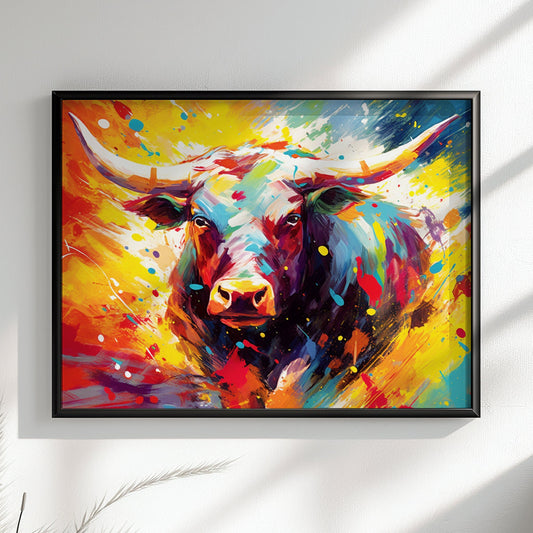 Charging Bull Poster - Free Shipping! Colorful Animal Wall Art Print - Gift for Farmer, Dad, Grandad, Matador - CanvasityCrafts - Free Shipping