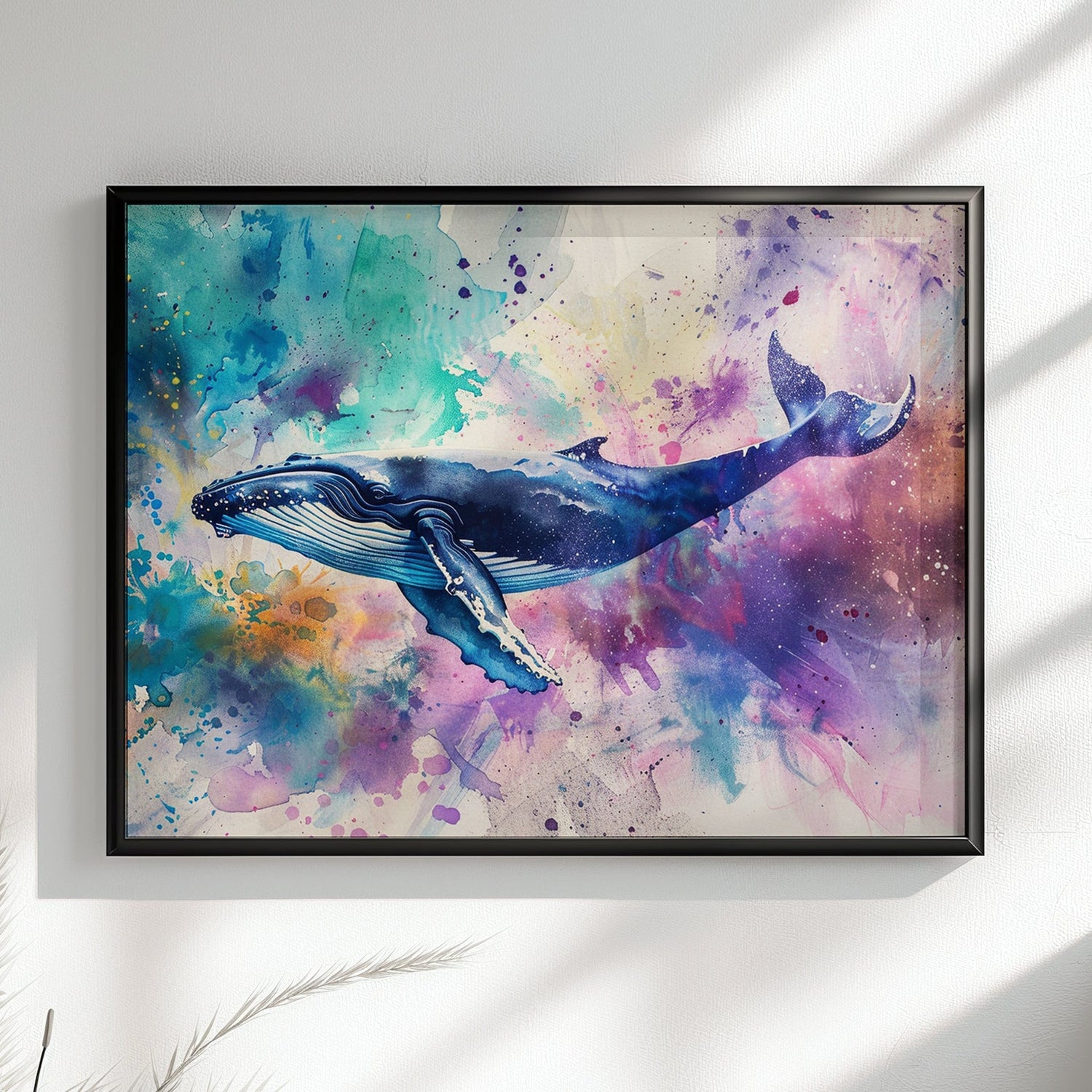 Watercolour Humpback Whale Painting. Unframed Whale Poster Print. Marine Animal, Nautical Decor Gift for Sea Life Lovers. Paint Splash - CanvasityCrafts - Free Shipping