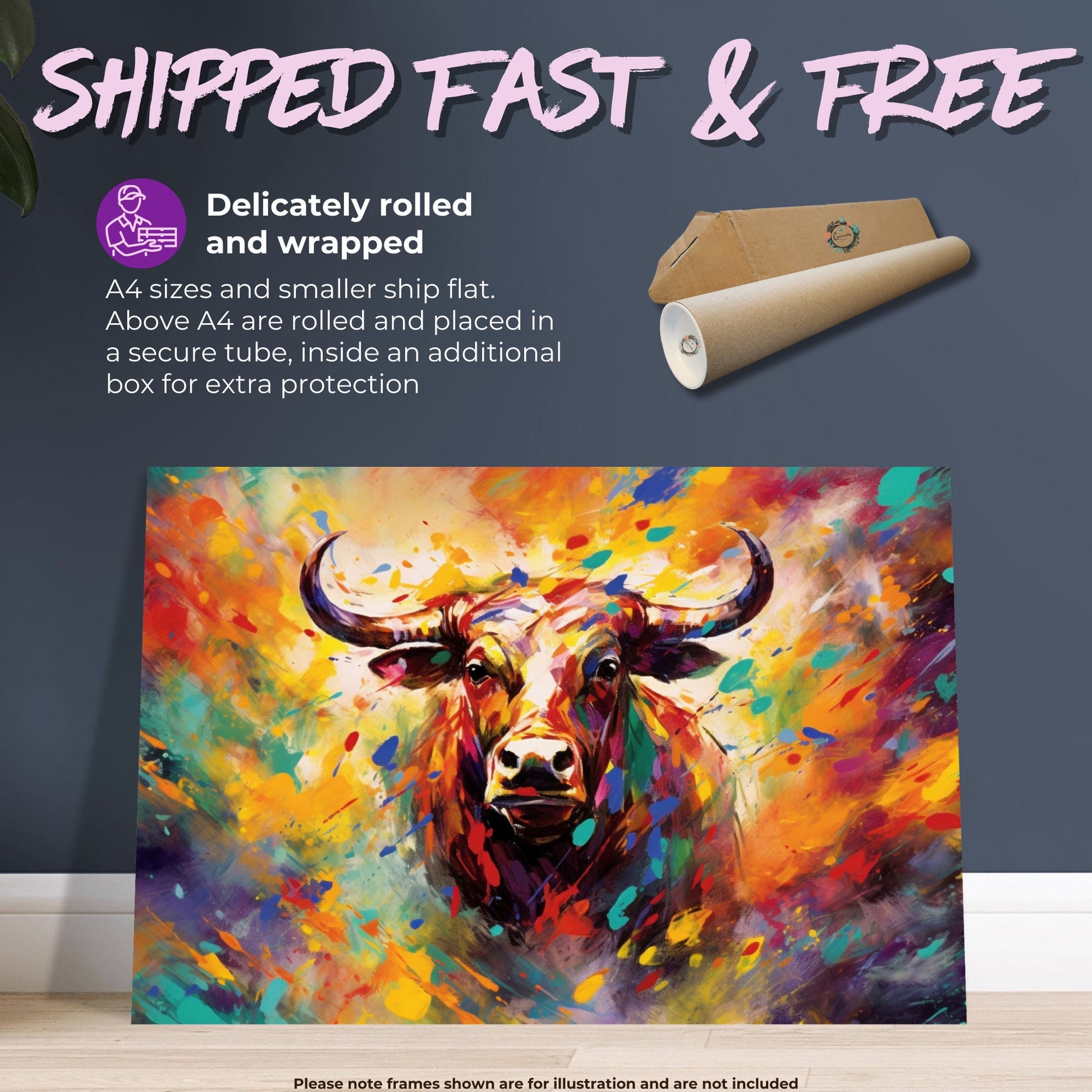 Charging Bull Poster - Free Shipping! Colorful Animal Wall Art Print - Gift for Farmer, Dad, Grandad, Matador - CanvasityCrafts - Free Shipping