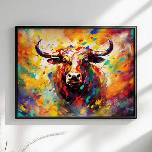 Charging Bull Poster - Free Shipping! Colorful Animal Wall Art Print - Gift for Farmer, Dad, Grandad, Matador - CanvasityCrafts - Free Shipping