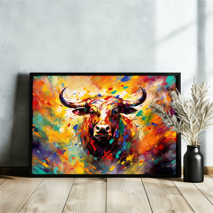 Charging Bull Poster - Free Shipping! Colorful Animal Wall Art Print - Gift for Farmer, Dad, Grandad, Matador - CanvasityCrafts - Free Shipping