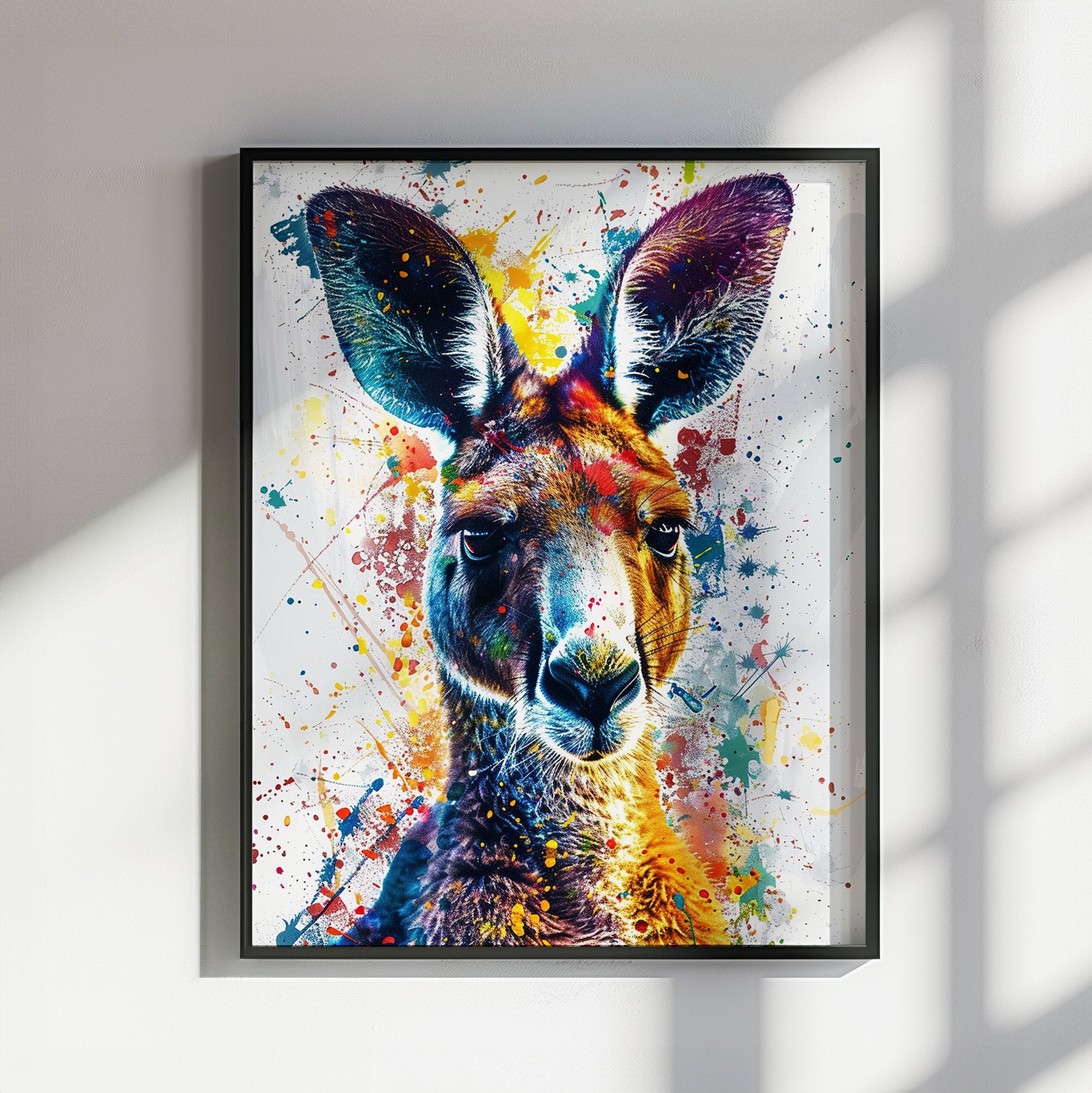 Paint Splash Kangaroo Poster Print. Abstract Watercolour Wall Decor Gift, Portrait Painting, Colourful Australian Animals, Joey, Wallaby Art - CanvasityCrafts - Free Shipping