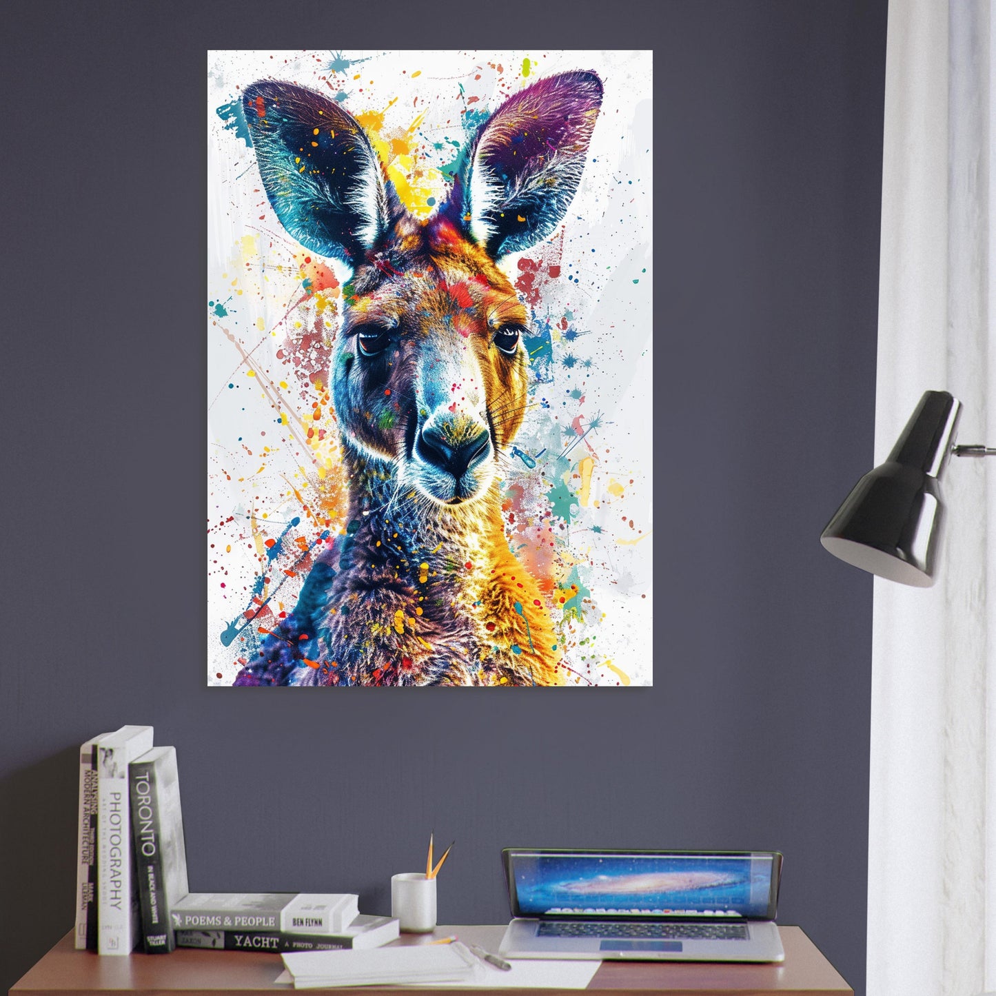 Paint Splash Kangaroo Poster Print. Abstract Watercolour Wall Decor Gift, Portrait Painting, Colourful Australian Animals, Joey, Wallaby Art - CanvasityCrafts - Free Shipping