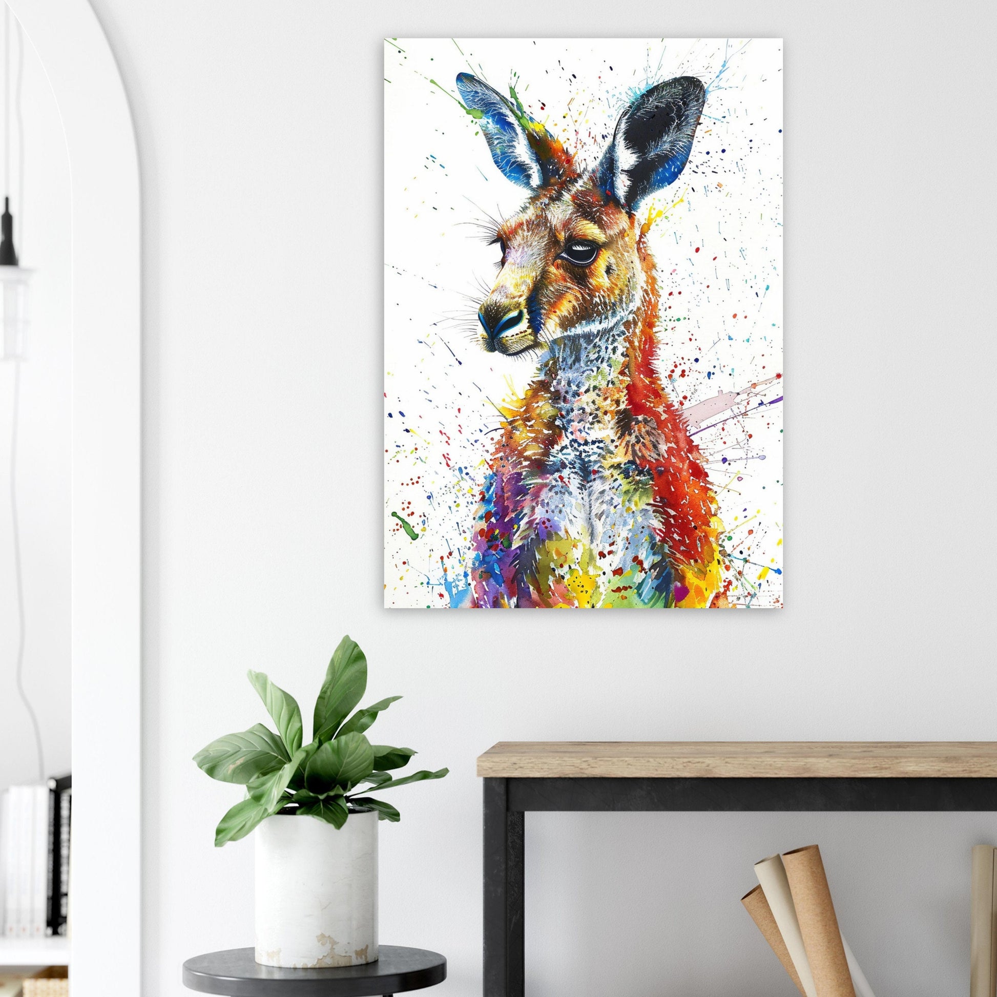 Paint Splash Kangaroo Poster Print. Abstract Watercolour Wall Decor Gift, Portrait Painting, Colourful Australian Animals, Joey, Wallaby Art - CanvasityCrafts - Free Shipping