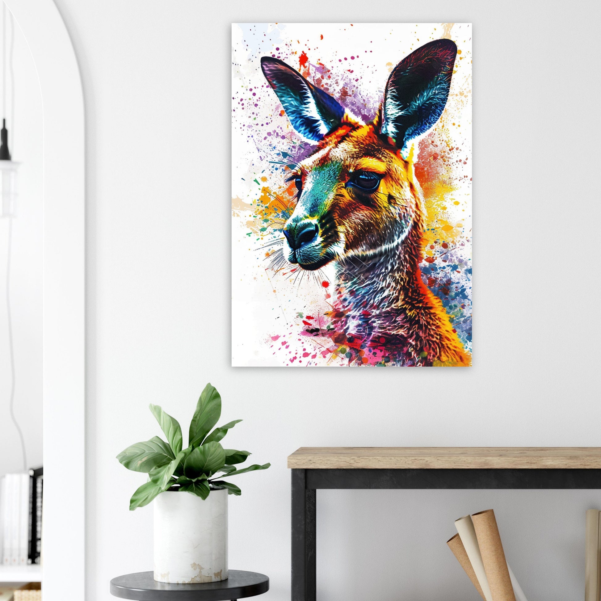 Paint Splash Kangaroo Poster Print. Abstract Watercolour Wall Decor Gift, Portrait Painting, Colourful Australian Animals, Joey, Wallaby Art - CanvasityCrafts - Free Shipping