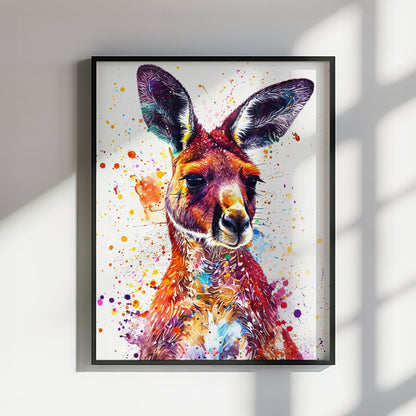 Paint Splash Kangaroo Poster Print. Abstract Watercolour Wall Decor Gift, Portrait Painting, Colourful Australian Animals, Joey, Wallaby Art - CanvasityCrafts - Free Shipping