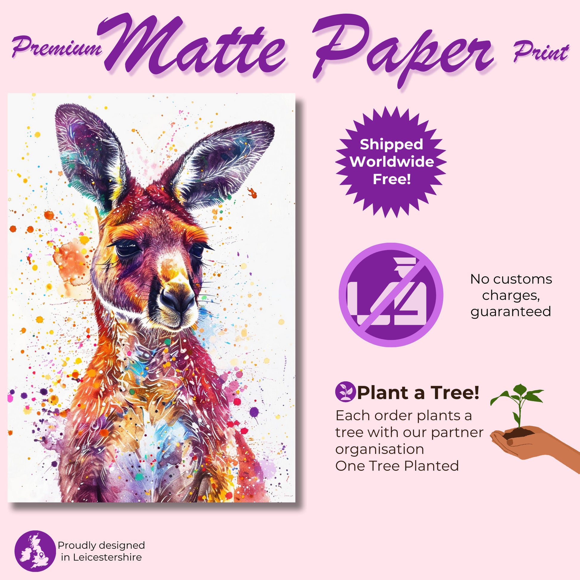 Paint Splash Kangaroo Poster Print. Abstract Watercolour Wall Decor Gift, Portrait Painting, Colourful Australian Animals, Joey, Wallaby Art - CanvasityCrafts - Free Shipping