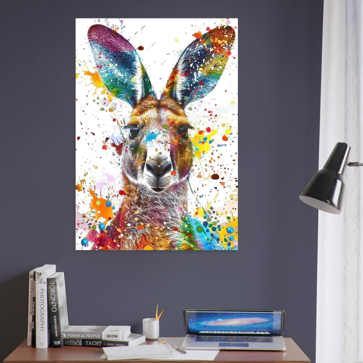 Paint Splash Kangaroo Poster Print. Abstract Watercolour Wall Decor Gift, Portrait Painting, Colourful Australian Animals, Joey, Wallaby Art - CanvasityCrafts - Free Shipping