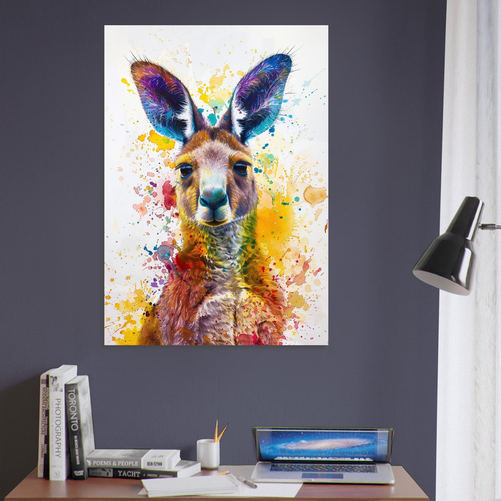 Paint Splash Kangaroo Poster Print. Abstract Watercolour Wall Decor Gift, Portrait Painting, Colourful Australian Animals, Joey, Wallaby Art - CanvasityCrafts - Free Shipping