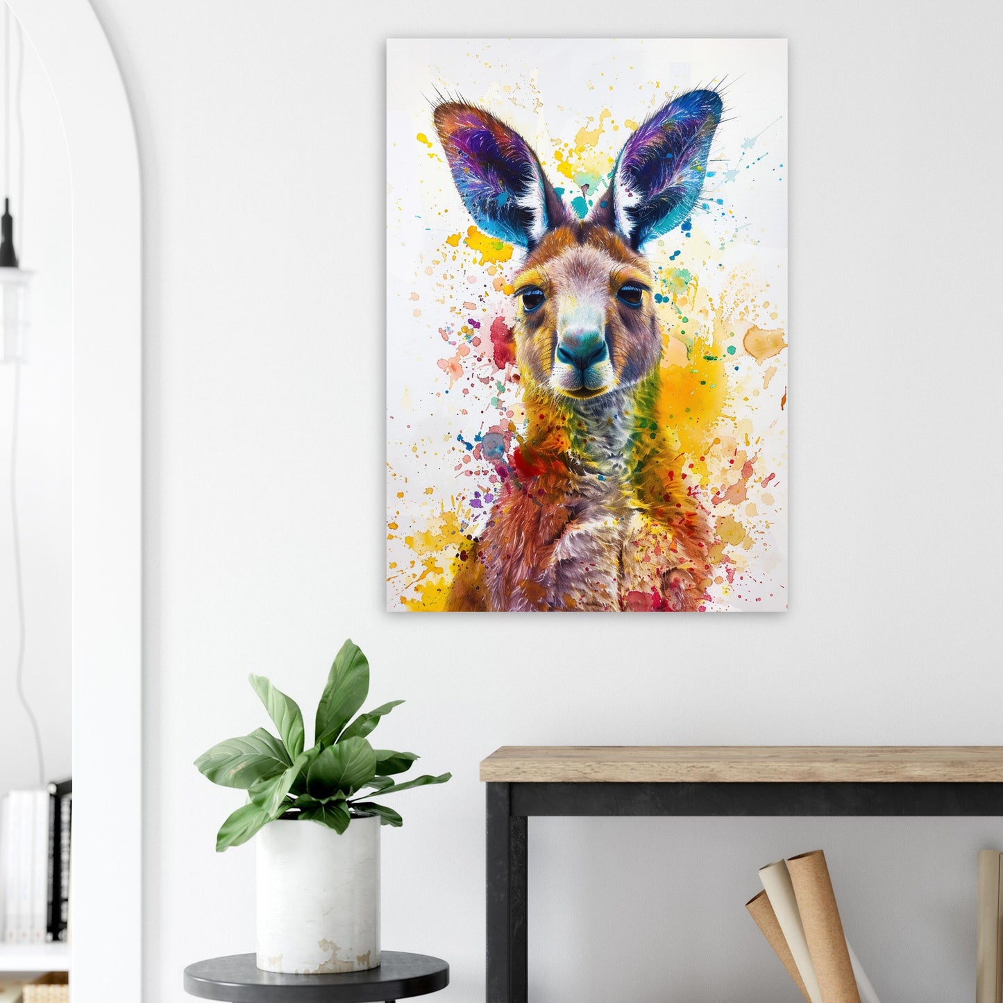 Paint Splash Kangaroo Poster Print. Abstract Watercolour Wall Decor Gift, Portrait Painting, Colourful Australian Animals, Joey, Wallaby Art - CanvasityCrafts - Free Shipping