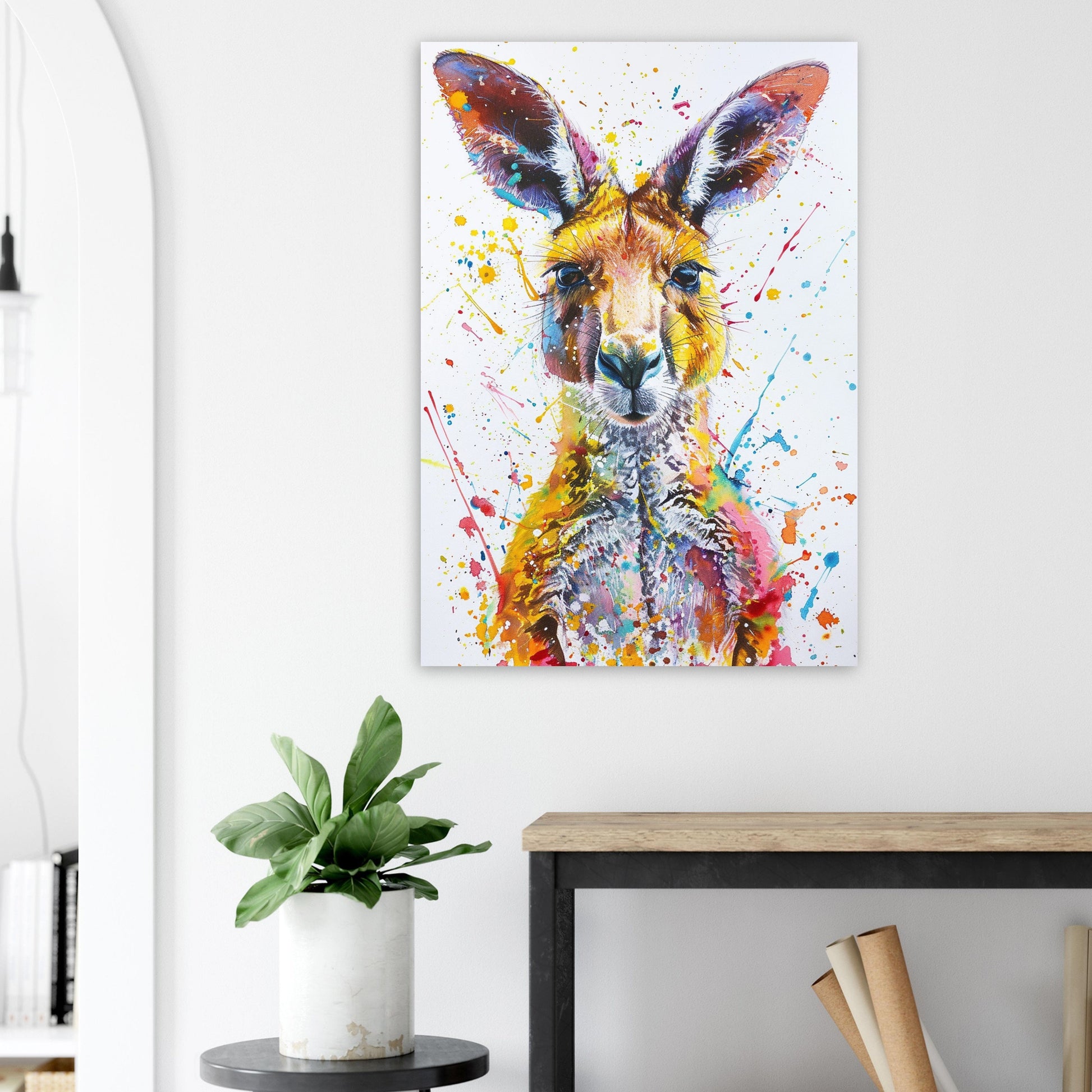 Paint Splash Kangaroo Poster Print. Abstract Watercolour Wall Decor Gift, Portrait Painting, Colourful Australian Animals, Joey, Wallaby Art - CanvasityCrafts - Free Shipping