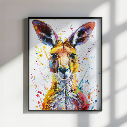 Paint Splash Kangaroo Poster Print. Abstract Watercolour Wall Decor Gift, Portrait Painting, Colourful Australian Animals, Joey, Wallaby Art - CanvasityCrafts - Free Shipping