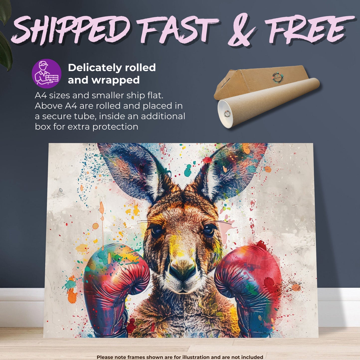 Boxer Kangaroo Poster Print. Paint Splash Wall Decor Gift, Boxing Gloves, Fitness Enthusiast, MMA, Rocky Fan, Australian Animals, - CanvasityCrafts - Free Shipping