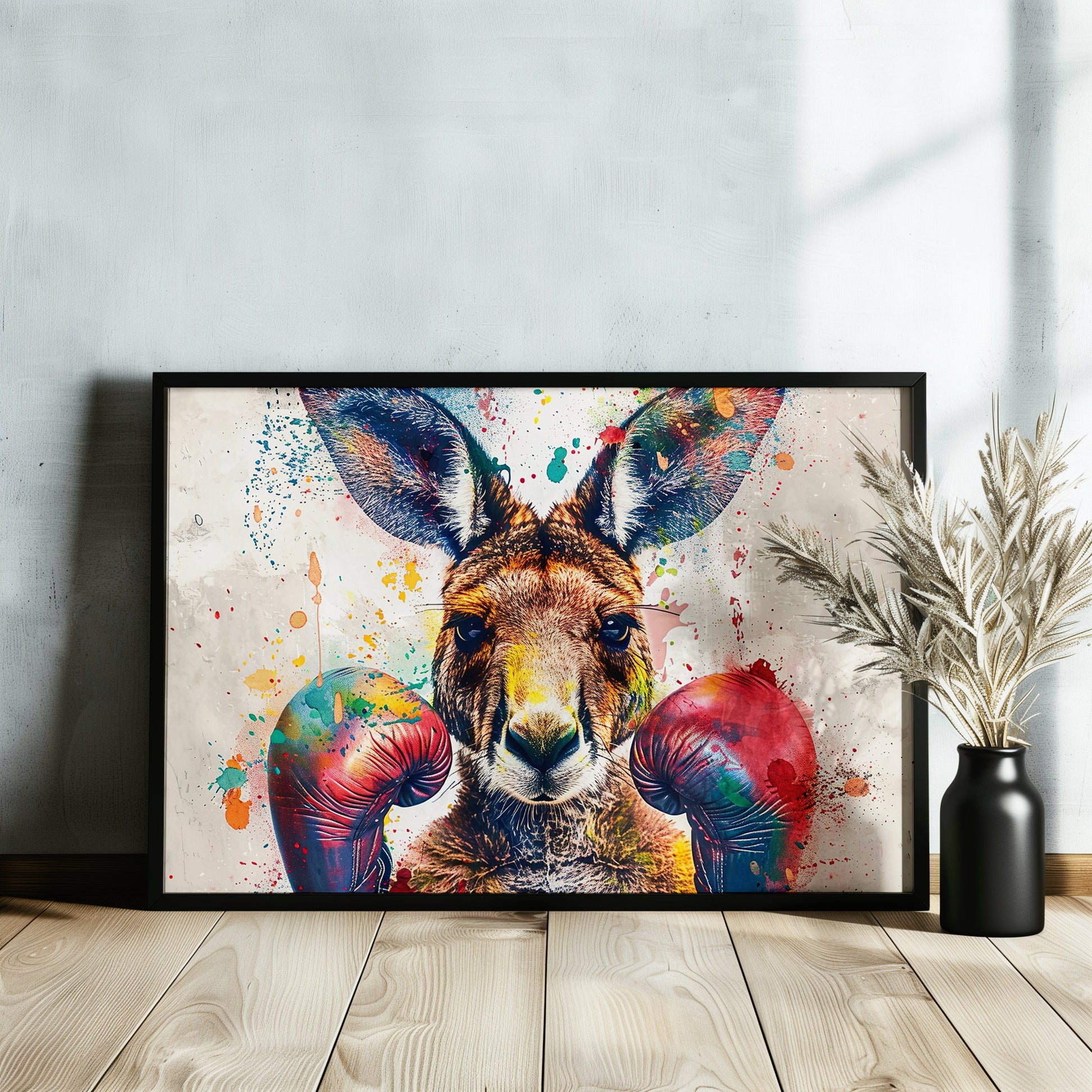 Boxer Kangaroo Poster Print. Paint Splash Wall Decor Gift, Boxing Gloves, Fitness Enthusiast, MMA, Rocky Fan, Australian Animals, - CanvasityCrafts - Free Shipping