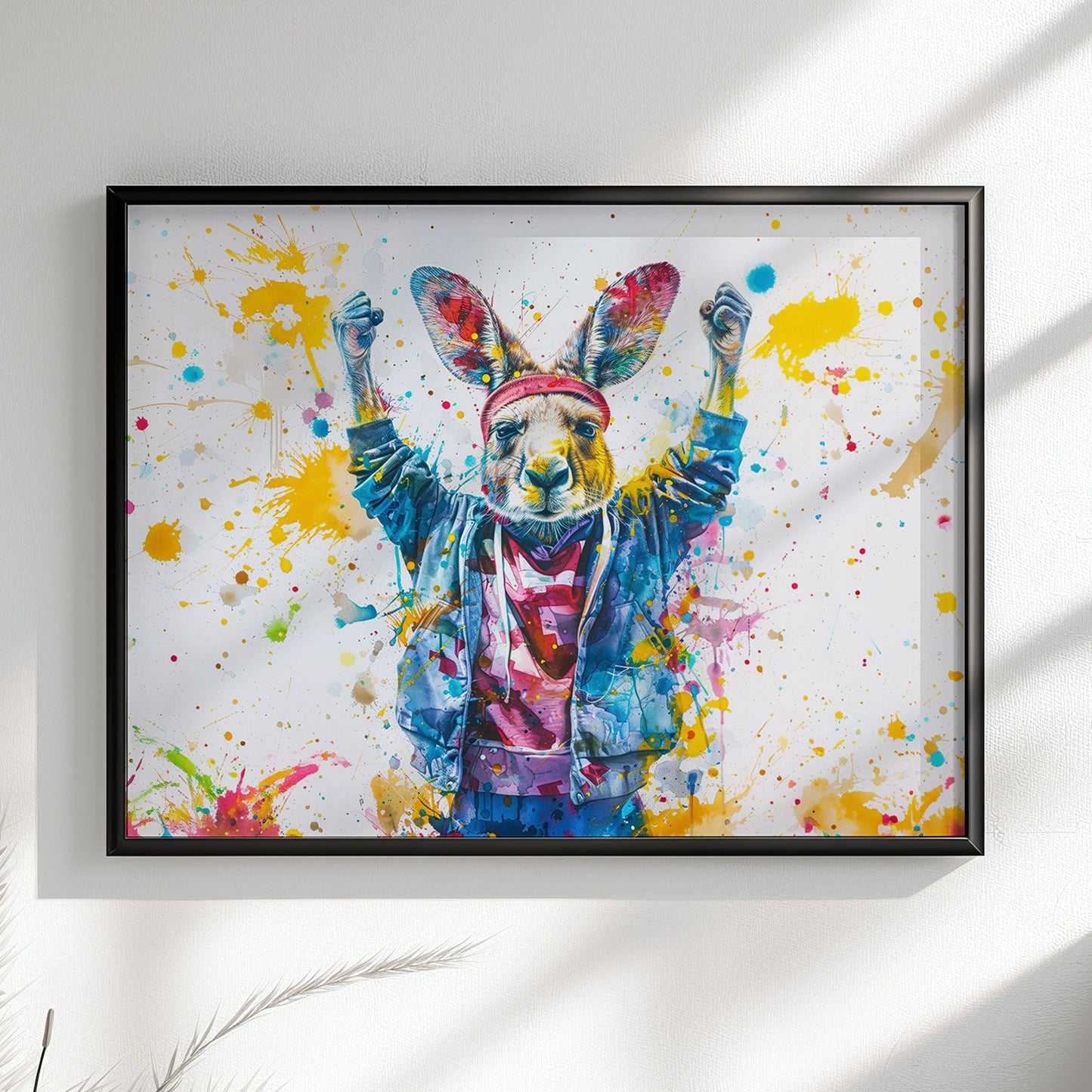 Celebrating Kangaroo Poster Print. Paint Splash Wall Decor Gift, Fitness Enthusiast, Marathon Runner, Boxer, Rocky Fan, Australian Animals - CanvasityCrafts - Free Shipping