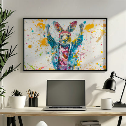 Celebrating Kangaroo Poster Print. Paint Splash Wall Decor Gift, Fitness Enthusiast, Marathon Runner, Boxer, Rocky Fan, Australian Animals - CanvasityCrafts - Free Shipping