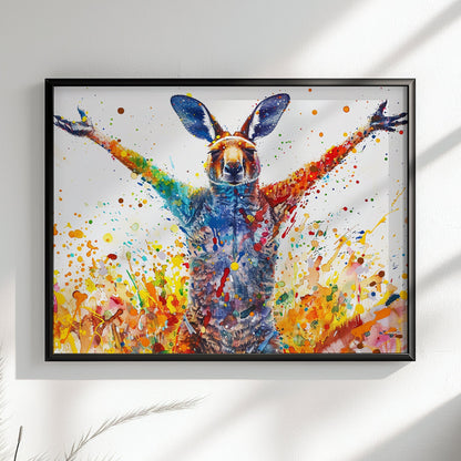 Celebrating Kangaroo Poster Print. Paint Splash Wall Decor Gift, Fitness Enthusiast, Marathon Runner, Boxer, Rocky Fan, Australian Animals - CanvasityCrafts - Free Shipping