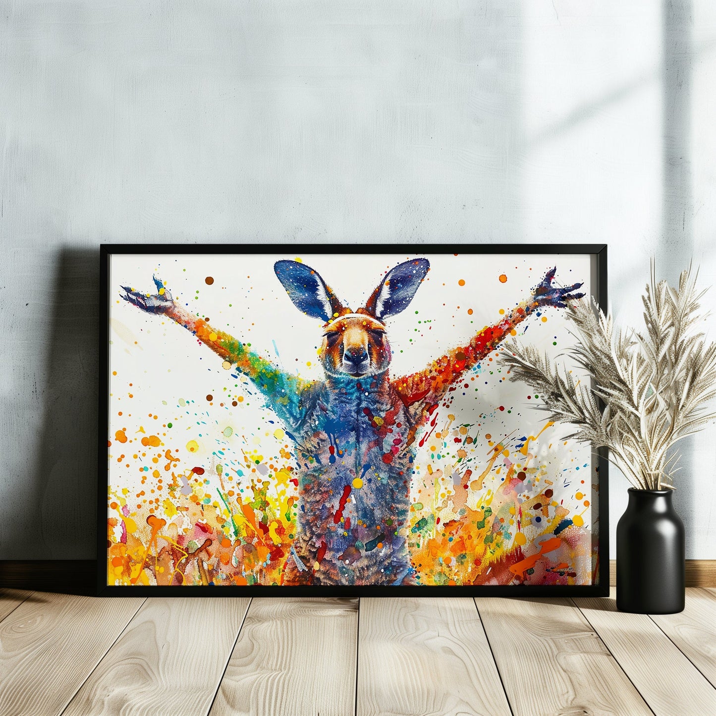 Celebrating Kangaroo Poster Print. Paint Splash Wall Decor Gift, Fitness Enthusiast, Marathon Runner, Boxer, Rocky Fan, Australian Animals - CanvasityCrafts - Free Shipping