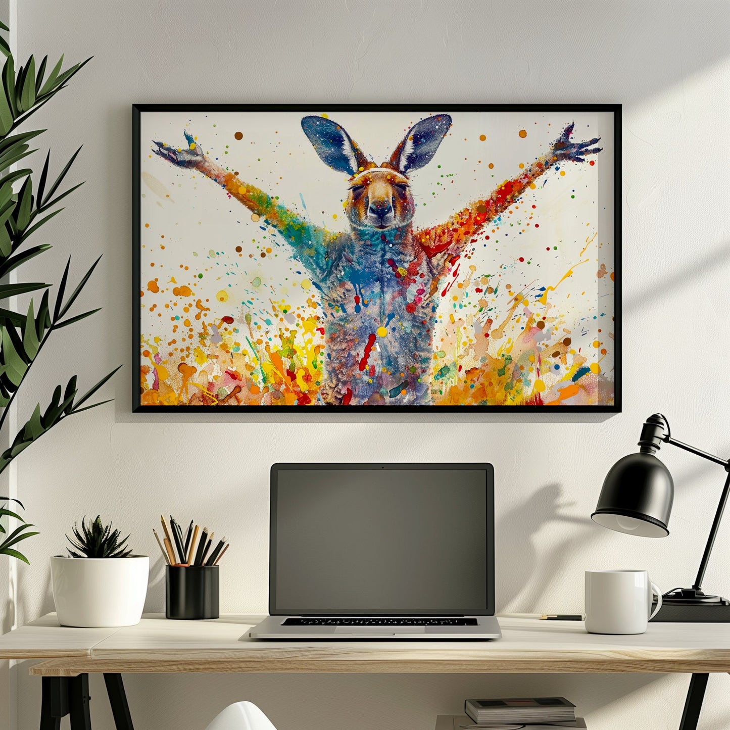 Celebrating Kangaroo Poster Print. Paint Splash Wall Decor Gift, Fitness Enthusiast, Marathon Runner, Boxer, Rocky Fan, Australian Animals - CanvasityCrafts - Free Shipping