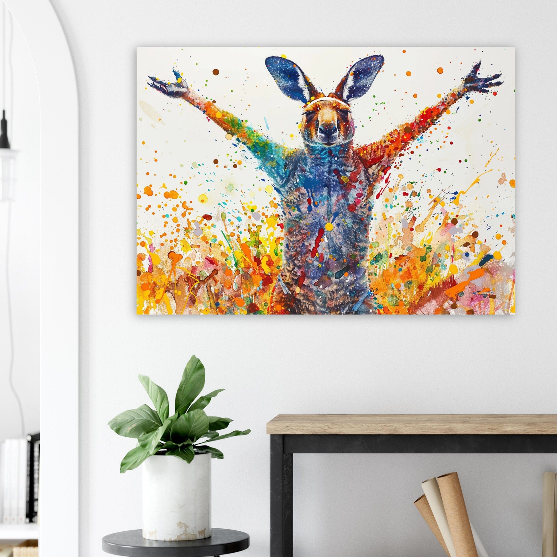 Celebrating Kangaroo Poster Print. Paint Splash Wall Decor Gift, Fitness Enthusiast, Marathon Runner, Boxer, Rocky Fan, Australian Animals - CanvasityCrafts - Free Shipping