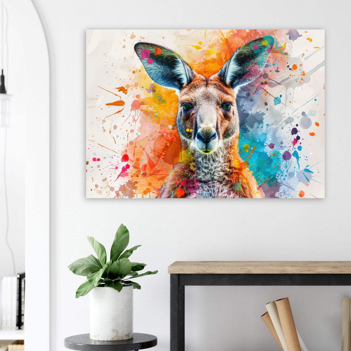 Paint Splash Kangaroo Poster Print. Abstract Watercolour Wall Decor Gift, Portrait Painting, Colourful Australian Animals, Joey, Wallaby Art - CanvasityCrafts - Free Shipping