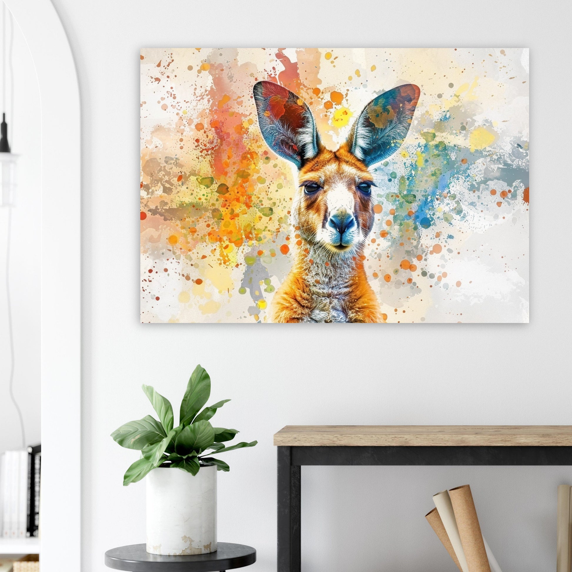 Paint Splash Kangaroo Poster Print. Abstract Watercolour Wall Decor Gift, Portrait Painting, Colourful Australian Animals, Joey, Wallaby Art - CanvasityCrafts - Free Shipping