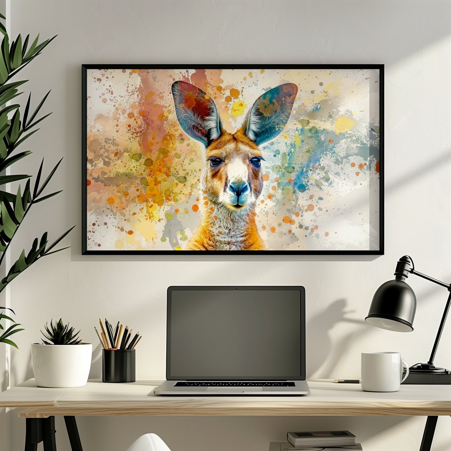 Paint Splash Kangaroo Poster Print. Abstract Watercolour Wall Decor Gift, Portrait Painting, Colourful Australian Animals, Joey, Wallaby Art - CanvasityCrafts - Free Shipping