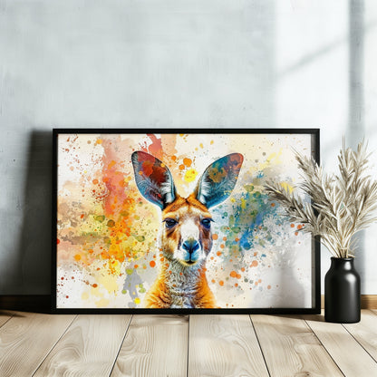 Paint Splash Kangaroo Poster Print. Abstract Watercolour Wall Decor Gift, Portrait Painting, Colourful Australian Animals, Joey, Wallaby Art - CanvasityCrafts - Free Shipping