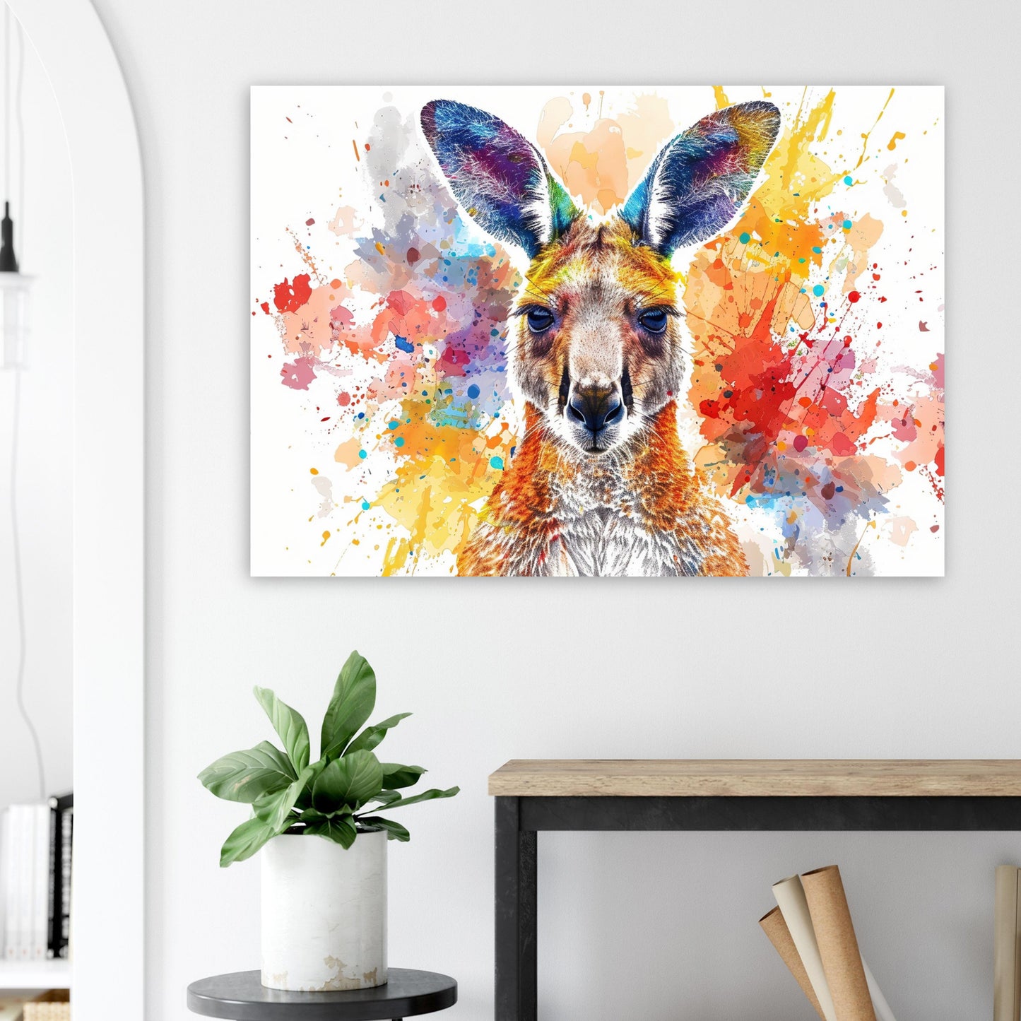 Paint Splash Kangaroo Poster Print. Abstract Watercolour Wall Decor Gift, Portrait Painting, Colourful Australian Animals, Joey, Wallaby Art - CanvasityCrafts - Free Shipping