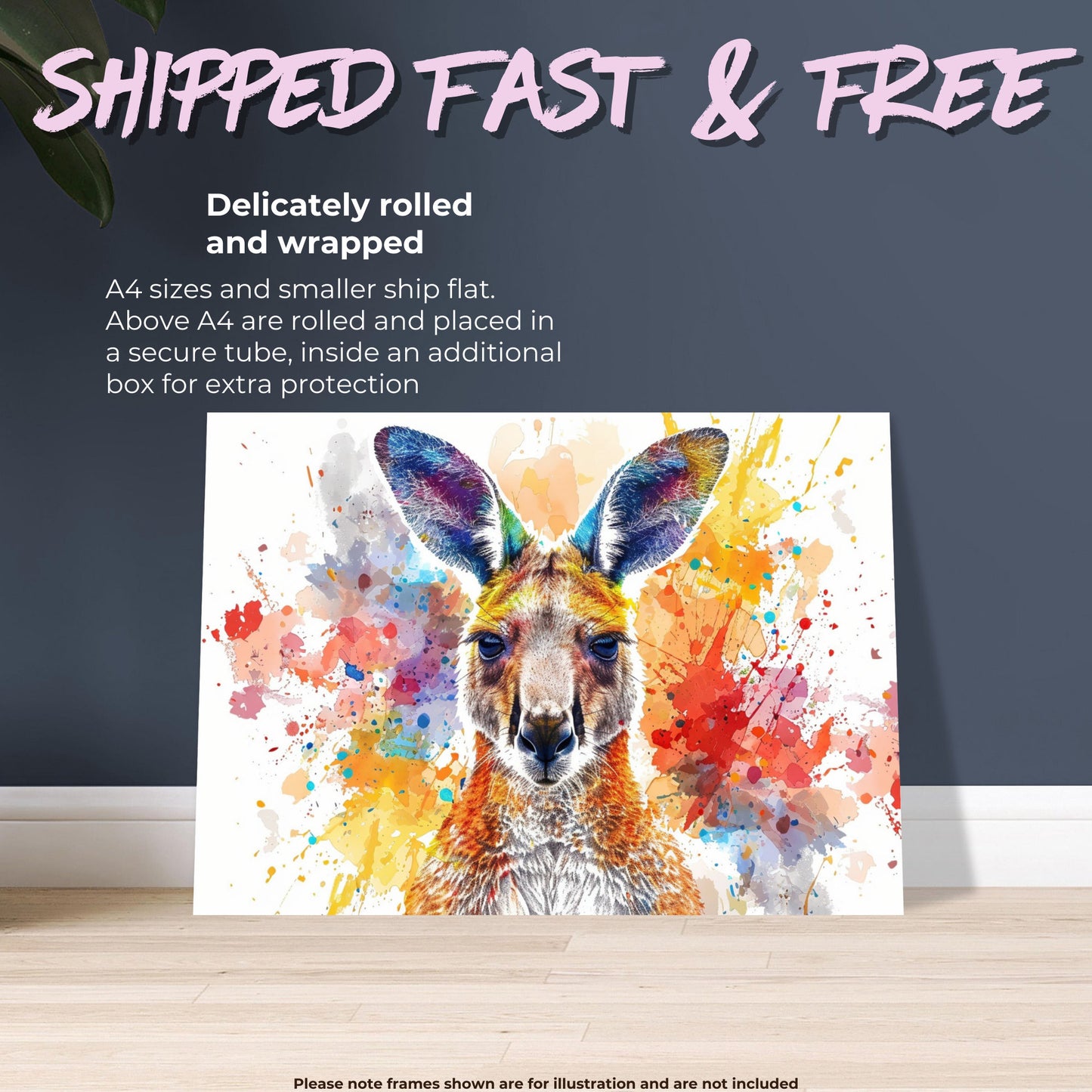 Paint Splash Kangaroo Poster Print. Abstract Watercolour Wall Decor Gift, Portrait Painting, Colourful Australian Animals, Joey, Wallaby Art - CanvasityCrafts - Free Shipping