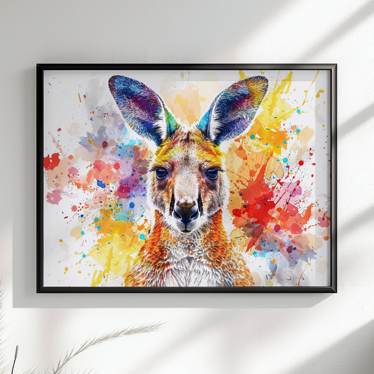 Paint Splash Kangaroo Poster Print. Abstract Watercolour Wall Decor Gift, Portrait Painting, Colourful Australian Animals, Joey, Wallaby Art - CanvasityCrafts - Free Shipping