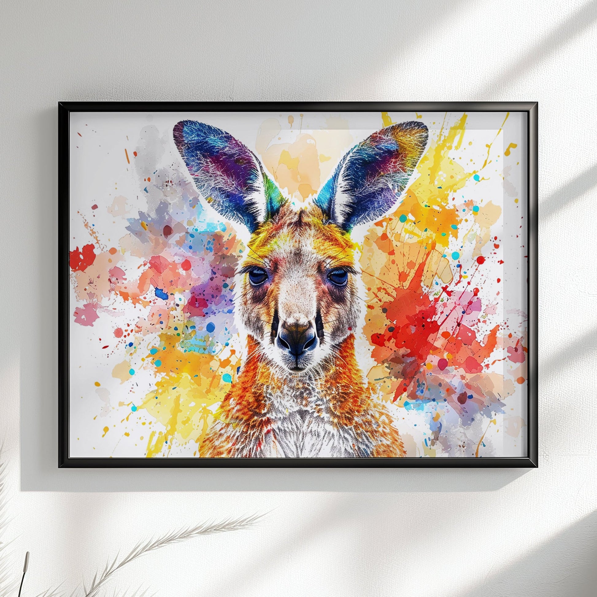 Paint Splash Kangaroo Poster Print. Abstract Watercolour Wall Decor Gift, Portrait Painting, Colourful Australian Animals, Joey, Wallaby Art - CanvasityCrafts - Free Shipping