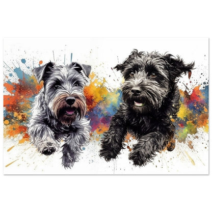 Miniature Schnauzer & Schnoodle Watercolor Poster Print. Colorful Wall Art Gift for Dog Lovers, Doodle Mom or Dad, Paint Splash, Grey Back - CanvasityCrafts - Free Shipping