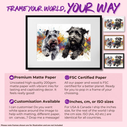 Miniature Schnauzer & Schnoodle Watercolor Poster Print. Colorful Wall Art Gift for Dog Lovers, Doodle Mom or Dad, Paint Splash, Grey Back - CanvasityCrafts - Free Shipping