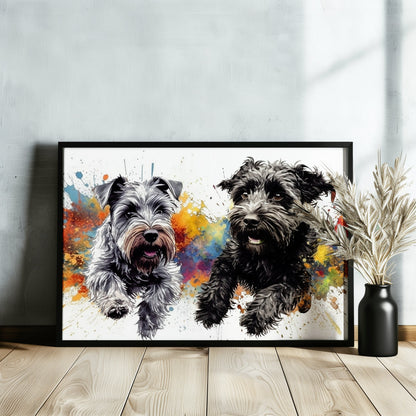 Miniature Schnauzer & Schnoodle Watercolor Poster Print. Colorful Wall Art Gift for Dog Lovers, Doodle Mom or Dad, Paint Splash, Grey Back - CanvasityCrafts - Free Shipping