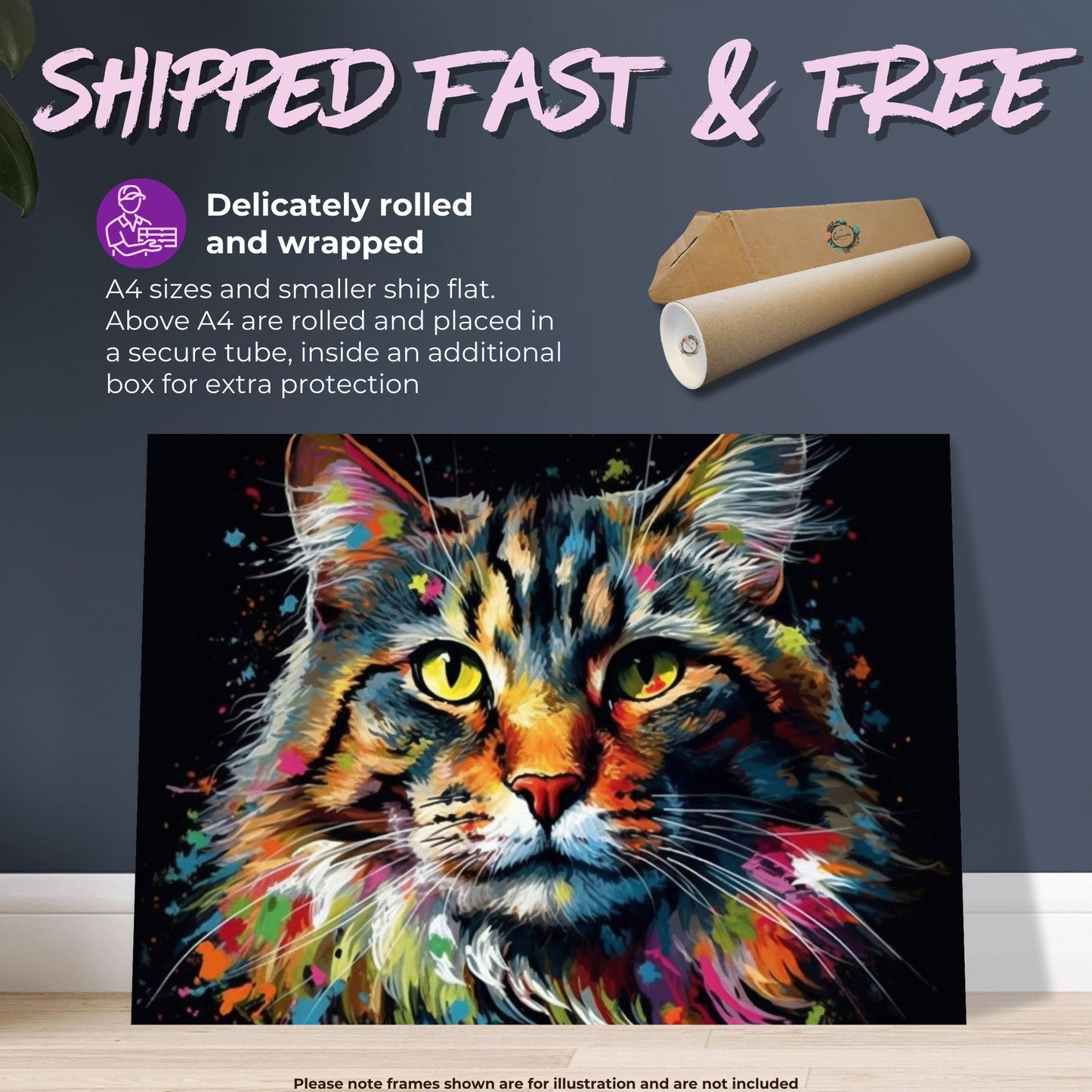 Watercolor Maine Coon Cat Poster Print. Abstract Wall Decor Cat Owner Gift, Portrait Painting, Colourful American Animal Art, Paint Splash - CanvasityCrafts - Free Shipping