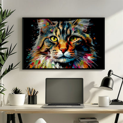 Watercolor Maine Coon Cat Poster Print. Abstract Wall Decor Cat Owner Gift, Portrait Painting, Colourful American Animal Art, Paint Splash - CanvasityCrafts - Free Shipping