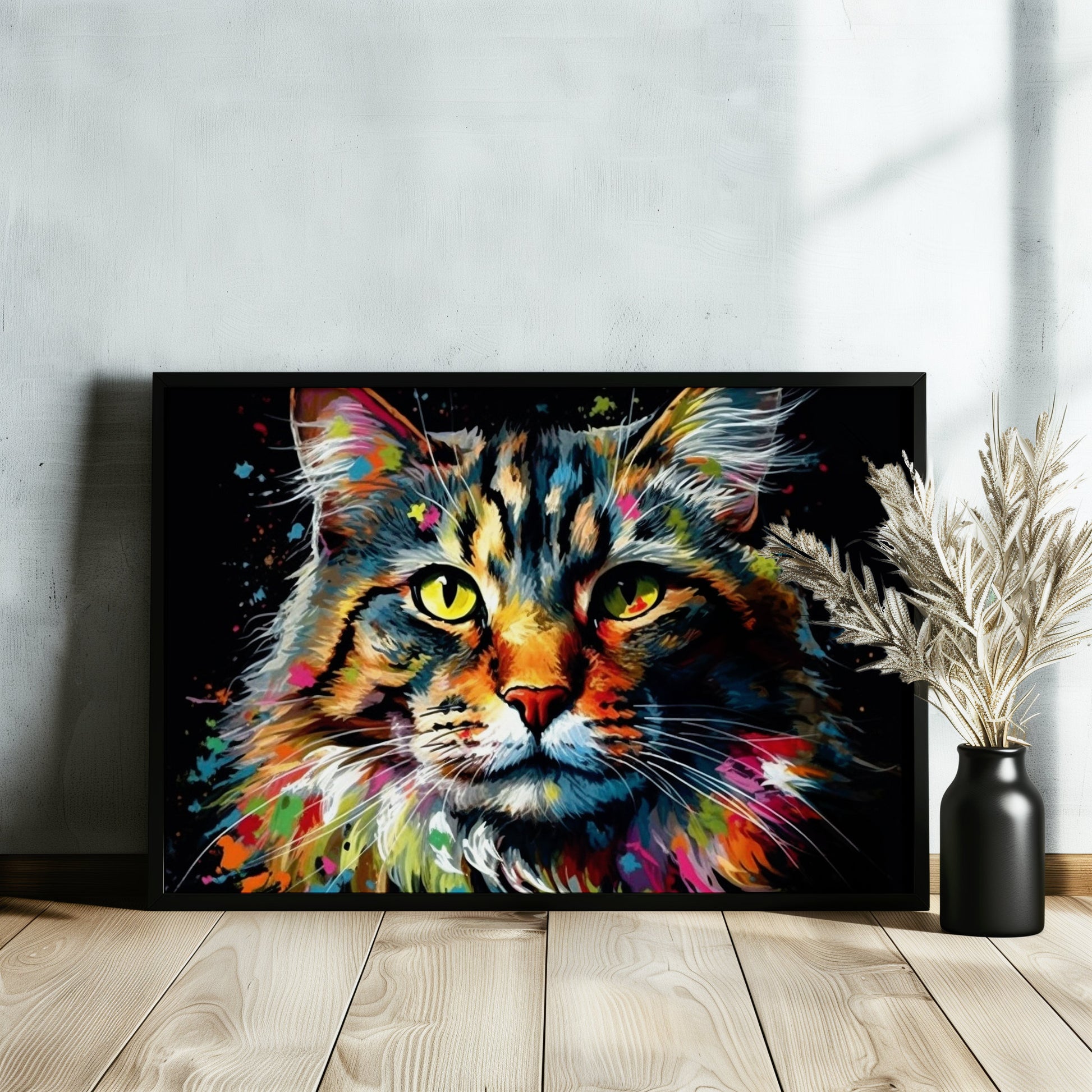 Watercolor Maine Coon Cat Poster Print. Abstract Wall Decor Cat Owner Gift, Portrait Painting, Colourful American Animal Art, Paint Splash - CanvasityCrafts - Free Shipping