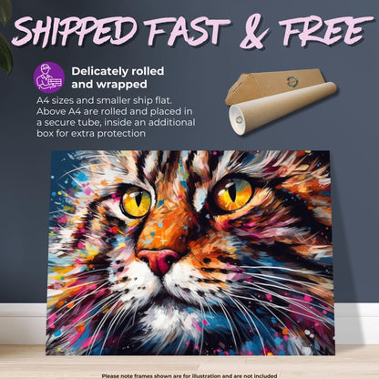 Watercolor Maine Coon Cat Poster Print. Abstract Wall Decor Cat Owner Gift, Portrait Painting, Colourful American Animal Art, Paint Splash - CanvasityCrafts - Free Shipping