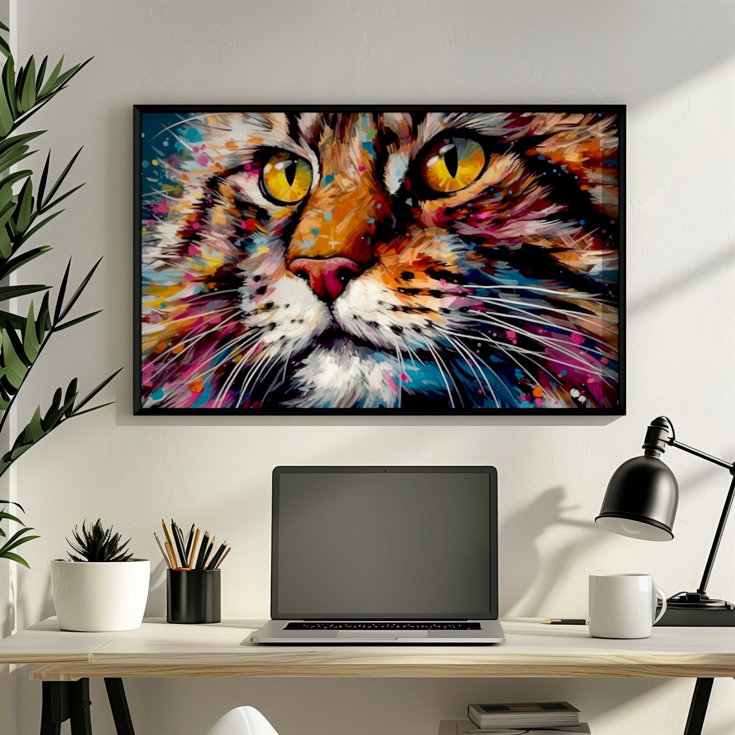 Watercolor Maine Coon Cat Poster Print. Abstract Wall Decor Cat Owner Gift, Portrait Painting, Colourful American Animal Art, Paint Splash - CanvasityCrafts - Free Shipping