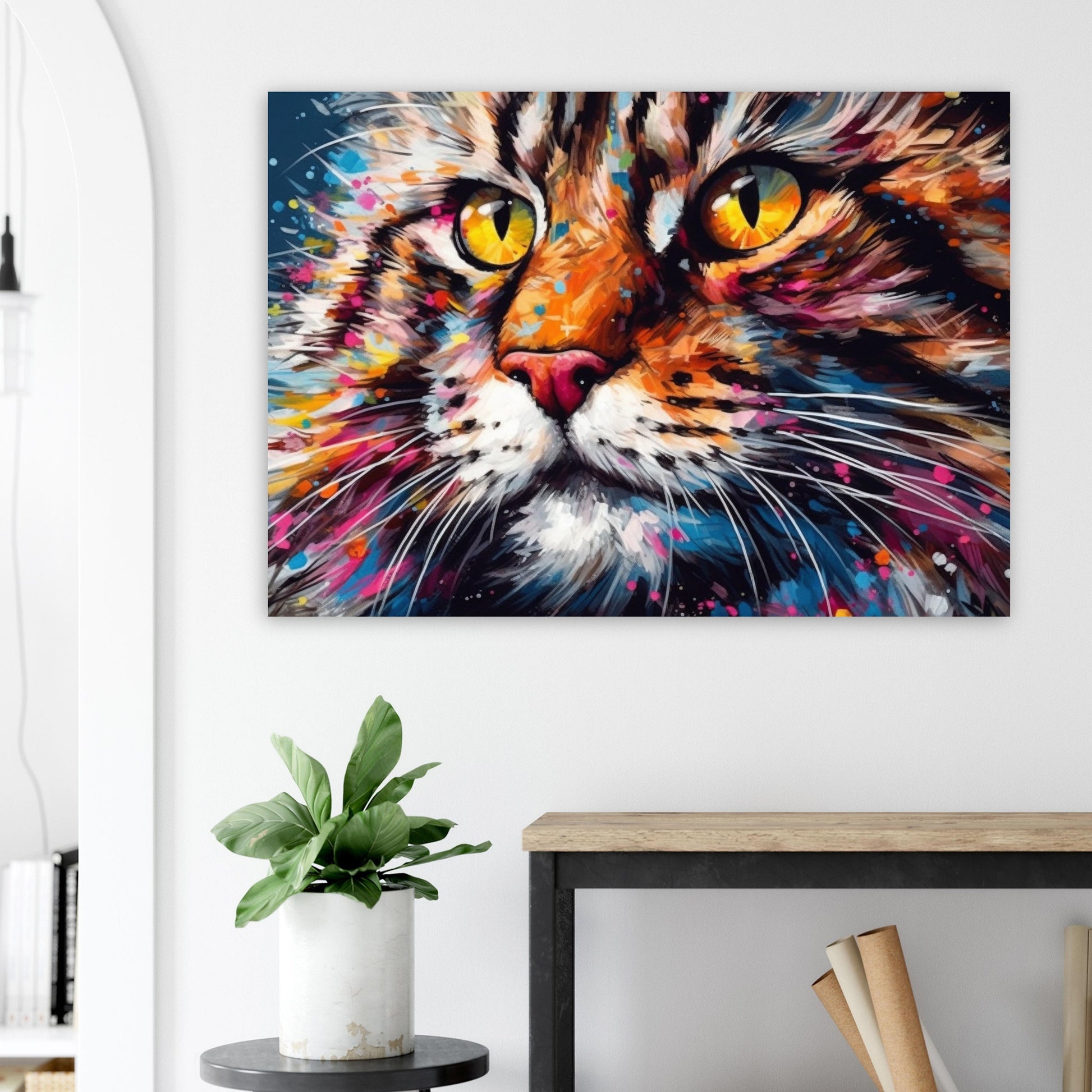 Watercolor Maine Coon Cat Poster Print. Abstract Wall Decor Cat Owner Gift, Portrait Painting, Colourful American Animal Art, Paint Splash - CanvasityCrafts - Free Shipping