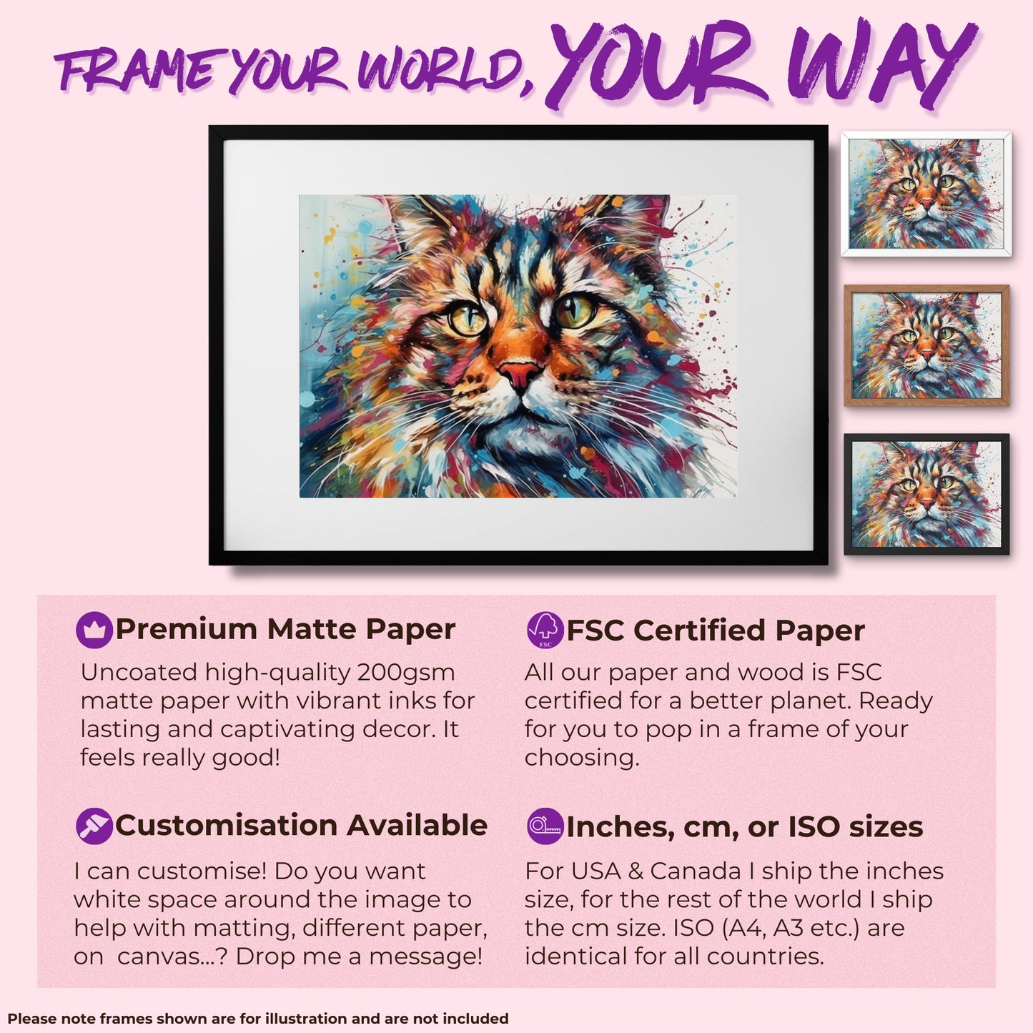 Paint Splash Maine Coon Cat Poster Print. Abstract Wall Decor Cat Owner Gift, Portrait Painting, Colourful American Animal Art, Watercolor - CanvasityCrafts - Free Shipping