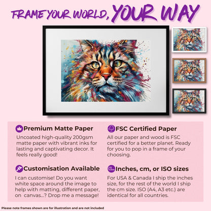 Paint Splash Maine Coon Cat Poster Print. Abstract Wall Decor Cat Owner Gift, Portrait Painting, Colourful American Animal Art, Watercolor - CanvasityCrafts - Free Shipping