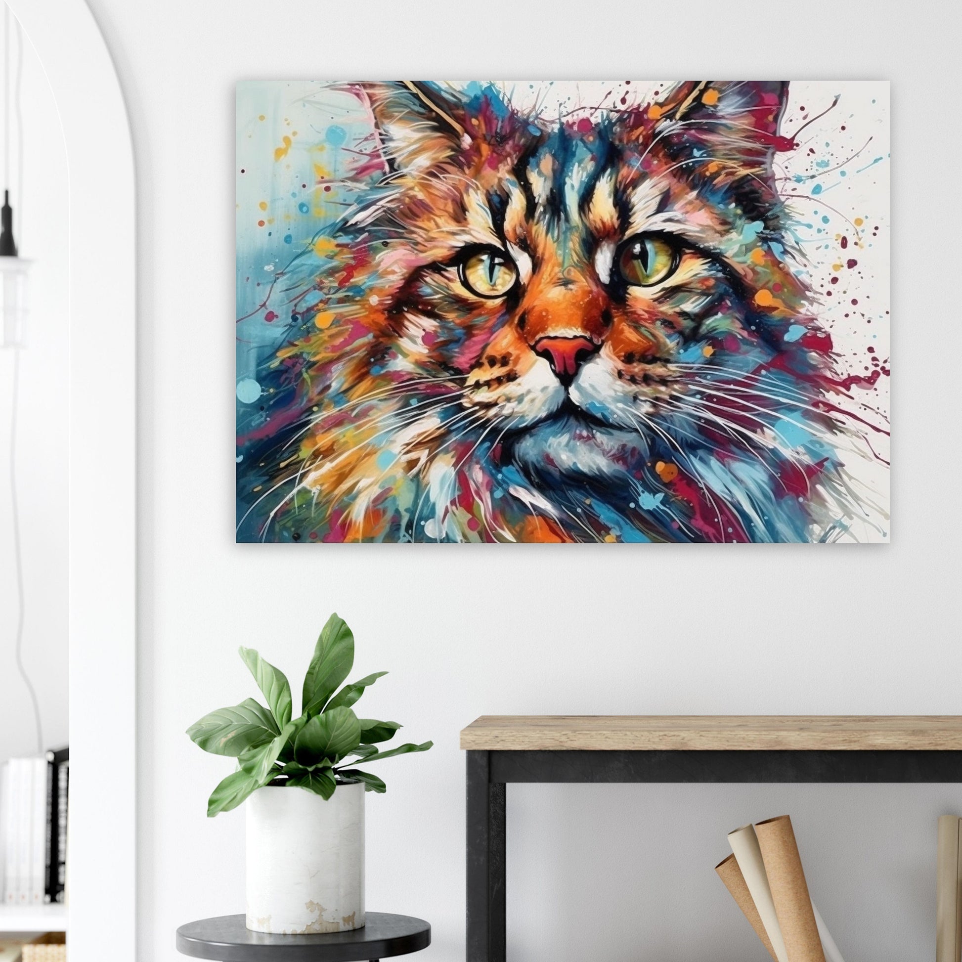 Paint Splash Maine Coon Cat Poster Print. Abstract Wall Decor Cat Owner Gift, Portrait Painting, Colourful American Animal Art, Watercolor - CanvasityCrafts - Free Shipping