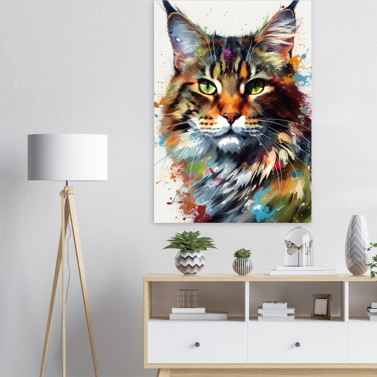 Watercolor Maine Coon Cat Poster Print. Abstract Wall Decor Cat Owner Gift, Portrait Painting, Colourful American Animal Art, Paint Splash - CanvasityCrafts - Free Shipping