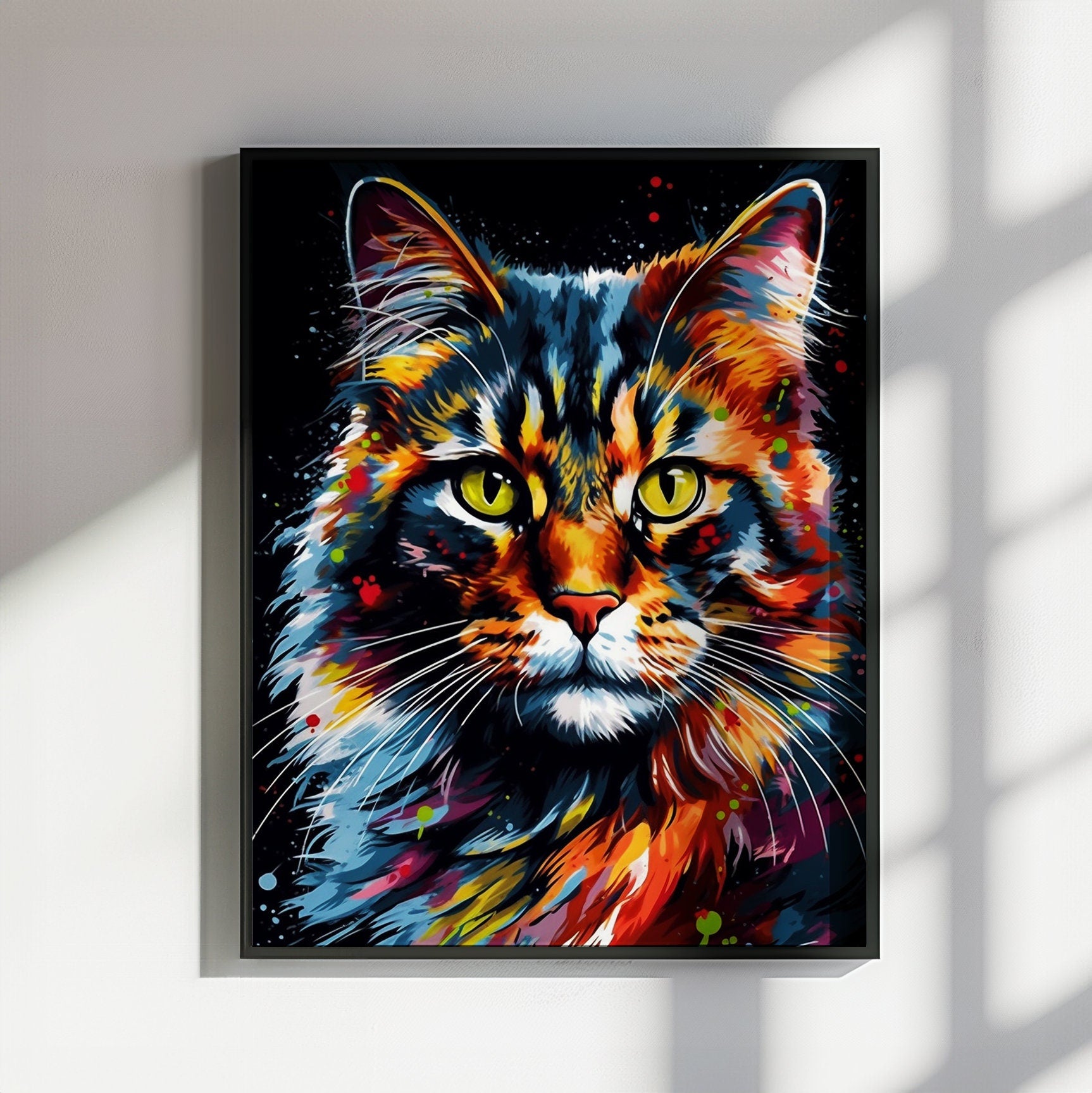 Watercolor Maine Coon Cat Poster Print. Abstract Wall Decor Cat Owner Gift, Portrait Painting, Colourful American Animal Art, Paint Splash - CanvasityCrafts - Free Shipping