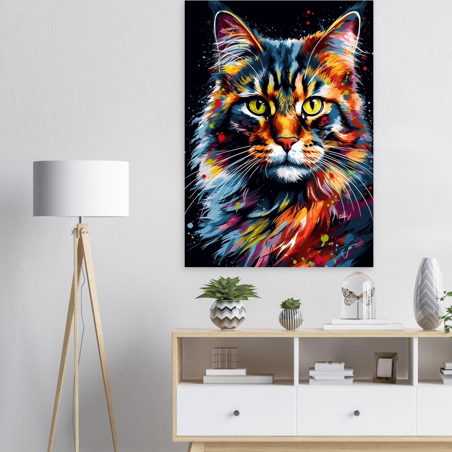 Watercolor Maine Coon Cat Poster Print. Abstract Wall Decor Cat Owner Gift, Portrait Painting, Colourful American Animal Art, Paint Splash - CanvasityCrafts - Free Shipping